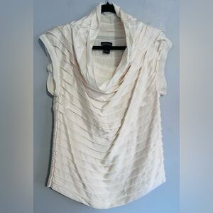 Moda International Ivory Silk Draped Cowl Neck Blouse M Ruched Career Elegant